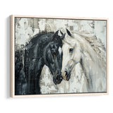 Couple Horse Loved Black Horse And White V3, Framed Canvas Painting, Framed Canvas Prints Wall Art Decor