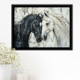 Couple Horse Loved Black Horse And White V3, Framed Canvas Painting, Framed Canvas Prints Wall Art Decor