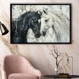 Couple Horse Loved Black Horse And White V3, Framed Canvas Painting, Framed Canvas Prints Wall Art Decor