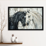 Couple Horse Loved Black Horse And White V3, Framed Canvas Painting, Framed Canvas Prints Wall Art Decor