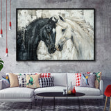 Couple Horse Loved Black Horse And White V3, Framed Canvas Painting, Framed Canvas Prints Wall Art Decor