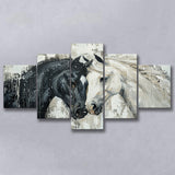 Couple Horse Loved Black Horse And White V3, 5 Panels Mixed Large Canvas, Canvas Prints Wall Art Decor