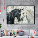 Couple Horse Loved Black Horse And White V3, Framed Art Print Wall Decor, Framed Picture
