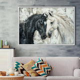 Couple Horse Loved Black Horse And White V3, Framed Canvas Painting, Framed Canvas Prints Wall Art Decor