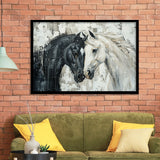Couple Horse Loved Black Horse And White V3, Framed Art Print Wall Decor, Framed Picture