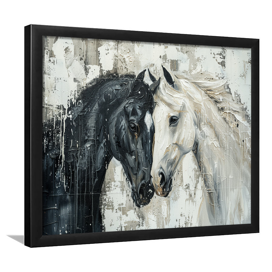 Couple Horse Loved Black Horse And White V3, Framed Art Print Wall Decor, Framed Picture
