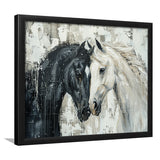 Couple Horse Loved Black Horse And White V3, Framed Art Print Wall Decor, Framed Picture