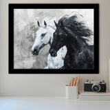 Couple Horse Running Together Black And White, Framed Art Print Wall Decor, Framed Picture