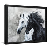 Couple Horse Running Together Black And White, Framed Art Print Wall Decor, Framed Picture