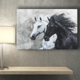Couple Horse Running Together Black And White, Canvas Painting, Canvas Prints Wall Art Decor