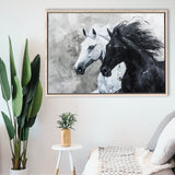 Couple Horse Running Together Black And White, Framed Canvas Painting, Framed Canvas Prints Wall Art Decor