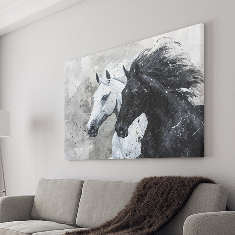 Couple Horse Running Together Black And White, Canvas Painting, Canvas Prints Wall Art Decor