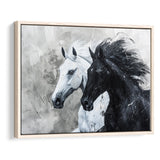 Couple Horse Running Together Black And White, Framed Canvas Painting, Framed Canvas Prints Wall Art Decor