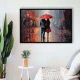 Couple In Love Under Reb Umbrella In New York City, Framed Canvas Painting, Framed Canvas Prints Wall Art Decor