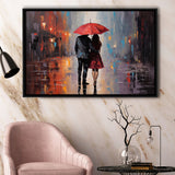 Couple In Love Under Reb Umbrella In New York City, Framed Canvas Painting, Framed Canvas Prints Wall Art Decor