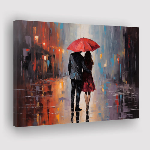 Couple In Love Under Reb Umbrella In New York City, Canvas Painting, Canvas Prints Wall Art Decor