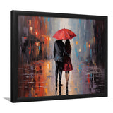 Couple In Love Under Reb Umbrella In New York City, Framed Art Print Wall Decor, Framed Picture