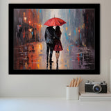 Couple In Love Under Reb Umbrella In New York City, Framed Art Print Wall Decor, Framed Picture