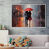 Couple In Love Under Reb Umbrella In New York City, Framed Canvas Painting, Framed Canvas Prints Wall Art Decor