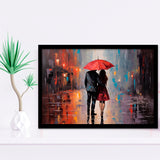 Couple In Love Under Reb Umbrella In New York City, Framed Art Print Wall Decor, Framed Picture
