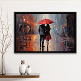 Couple In Love Under Reb Umbrella In New York City, Framed Canvas Painting, Framed Canvas Prints Wall Art Decor