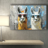 Couple Llama Wearing Sunglasses  Portrait, Canvas Print Wall Art Home Decor, Painting Canvas Art Print