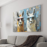 Couple Llama Wearing Sunglasses  Portrait, Canvas Print Wall Art Home Decor, Painting Canvas Art Print