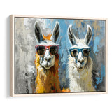 Couple Llama Wearing Sunglasses  Portrait, Framed Canvas Print Wall Art Decor, Floating Frame Painting Canvas