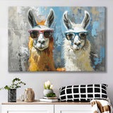 Couple Llama Wearing Sunglasses  Portrait, Canvas Print Wall Art Home Decor, Painting Canvas Art Print