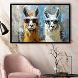 Couple Llama Wearing Sunglasses  Portrait, Framed Canvas Print Wall Art Decor, Floating Frame Painting Canvas