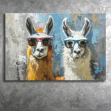 Couple Llama Wearing Sunglasses  Portrait, Canvas Print Wall Art Home Decor, Painting Canvas Art Print