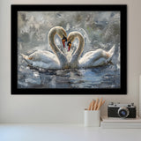 Couple Love Swans Oil Painting Love Art, Framed Art Print Wall Decor, Picture Framed Painting Art