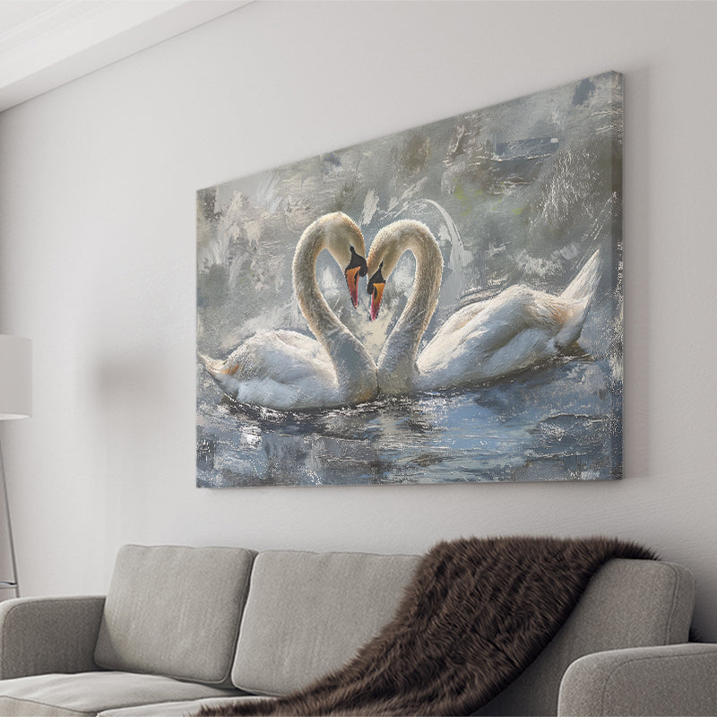 Couple Love Swans Oil Painting Love Art, Canvas Print Wall Art Home Decor, Painting Canvas Art Print