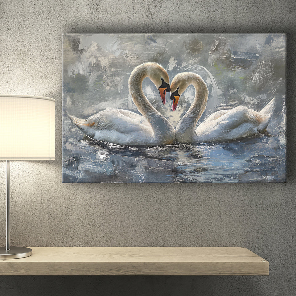 Couple Love Swans Oil Painting Love Art, Canvas Print Wall Art Home Decor, Painting Canvas Art Print