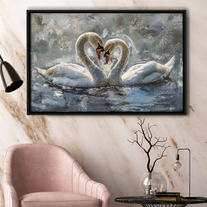 Couple Love Swans Oil Painting Love Art, Framed Canvas Print Wall Art Decor, Floating Frame Painting Canvas