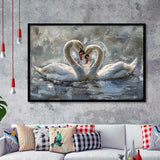 Couple Love Swans Oil Painting Love Art, Framed Art Print Wall Decor, Picture Framed Painting Art