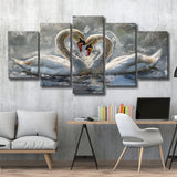 Couple Love Swans Oil Painting Love Art, Mixed 5 Panel Canvas Print Wall Art Home Decor, Large Canvas Painting