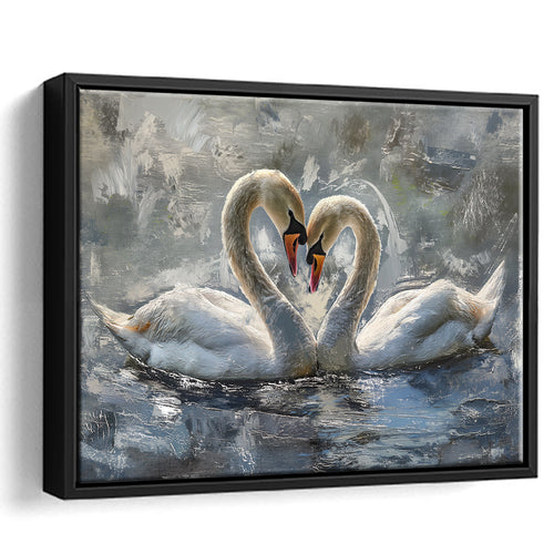 Couple Love Swans Oil Painting Love Art, Framed Canvas Print Wall Art Decor, Floating Frame Painting Canvas