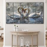 Couple Love Swans Oil Painting Love Art, Mixed 5 Panel B Canvas Print Wall Art Decor, Extra Large Painting Canvas