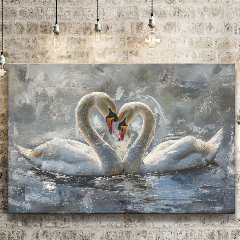 Couple Love Swans Oil Painting Love Art, Canvas Print Wall Art Home Decor, Painting Canvas Art Print