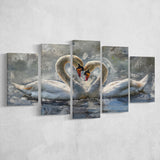 Couple Love Swans Oil Painting Love Art, Mixed 5 Panel Canvas Print Wall Art Home Decor, Large Canvas Painting