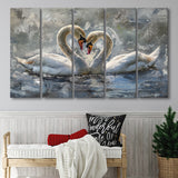 Couple Love Swans Oil Painting Love Art, Mixed 5 Panel B Canvas Print Wall Art Decor, Extra Large Painting Canvas