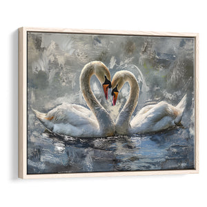 Couple Love Swans Oil Painting Love Art, Framed Canvas Print Wall Art Decor, Floating Frame Painting Canvas