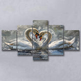 Couple Love Swans Oil Painting Love Art, Mixed 5 Panel Canvas Print Wall Art Home Decor, Large Canvas Painting