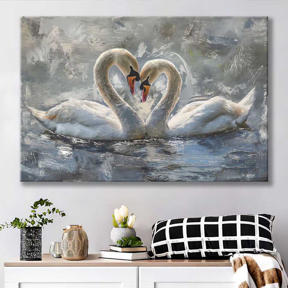 Couple Love Swans Oil Painting Love Art, Canvas Print Wall Art Home Decor, Painting Canvas Art Print