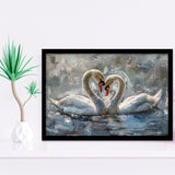 Couple Love Swans Oil Painting Love Art, Framed Art Print Wall Decor, Picture Framed Painting Art