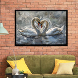 Couple Love Swans Oil Painting Love Art, Framed Art Print Wall Decor, Picture Framed Painting Art
