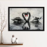 Couple Swans Black And White, Framed Canvas Print Wall Art Decor, Floating Frame Painting Canvas