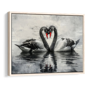 Couple Swans Black And White, Framed Canvas Print Wall Art Decor, Floating Frame Painting Canvas