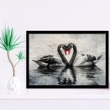 Couple Swans Black And White, Framed Art Print Wall Decor, Picture Framed Painting Art